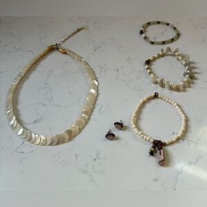 Artisan Mother of Pearl Choker Necklace & Moonstone Jade Bracelets
